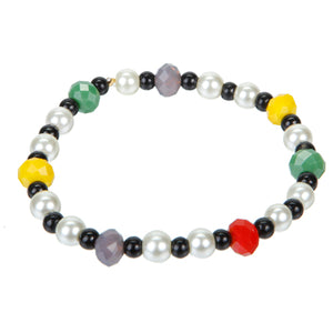 Pulsera De Perlas Negro/Marfil Con Rondeles De Colores