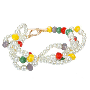 Pulsera De Perlas Marfil Con Rondeles De Colores