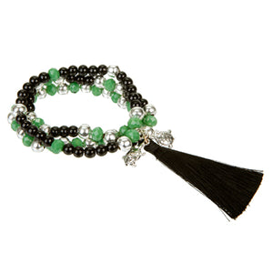 Pulsera Verde/Negro Con Borla Y Dije Tortuga