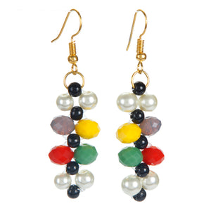Aretes De Perla Marfil Con Rondeles De Colores