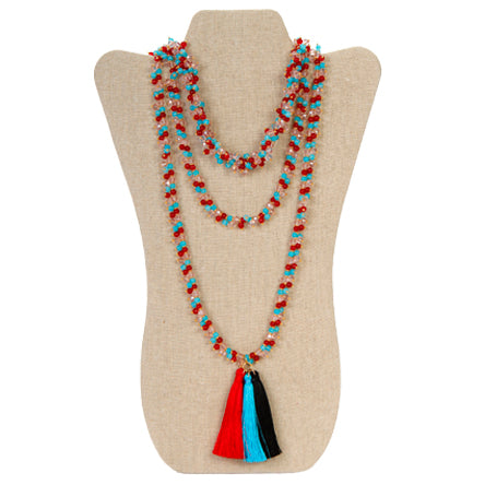 Collar De Cristales Con Borlas Rojo, Azul Y Negro