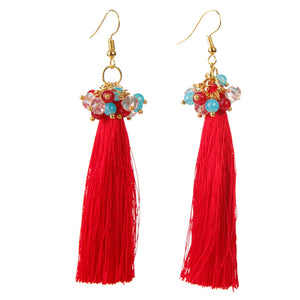 Aretes Con Tricolor Con Borla Roja