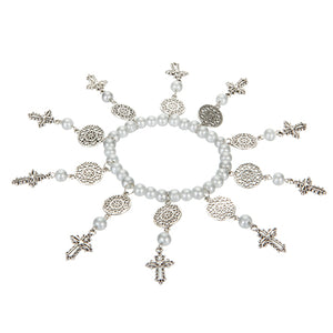 Pulsera De Perlas Con Mandalas Plata Y Cruces