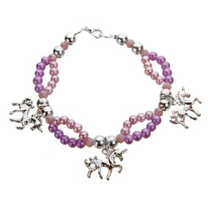 Pulsera Perlas Lavanda Con Dijes Unicornio