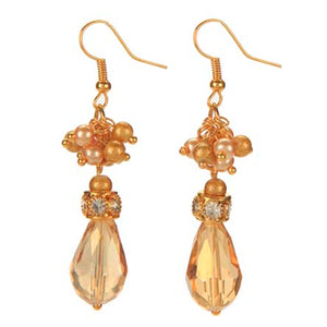 Aretes De Perlas Destello Oro Con Gota Cristal
