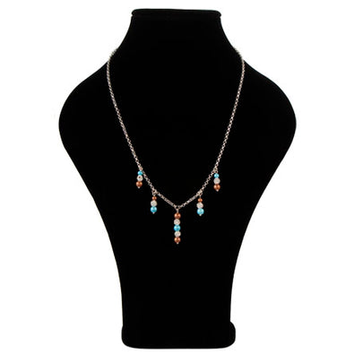 Fantasías Miguel Clave:ZT59 Collar De Cadena Plata Con Perlas Destello Azul-Café